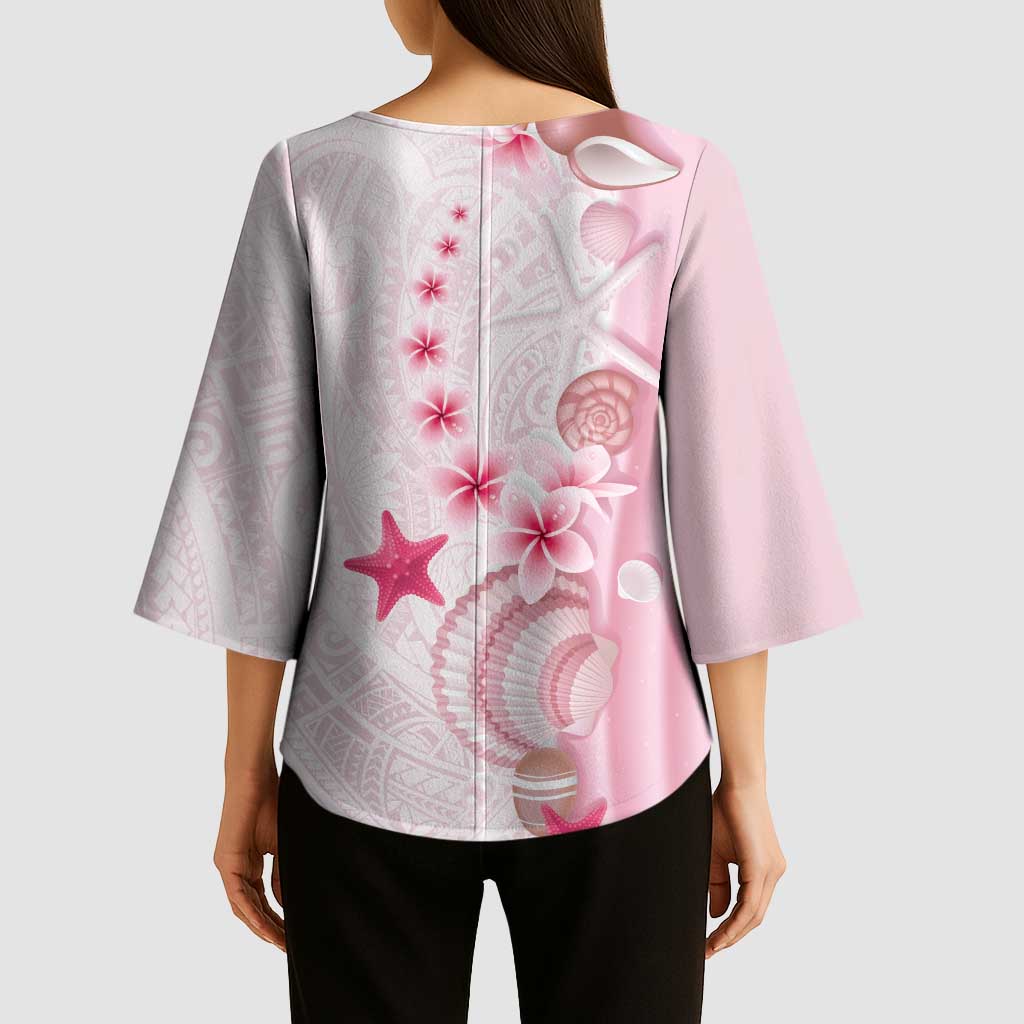 Pink Plumeria Sea Shell Kimono Sleeve Blouse Starfish Polynesian Pattern LT01 - Polynesian Pride
