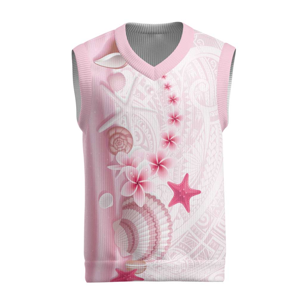 Pink Plumeria Sea Shell Christmas Knitted V-Neck Vest Starfish Polynesian Pattern LT01 Pink - Polynesian Pride