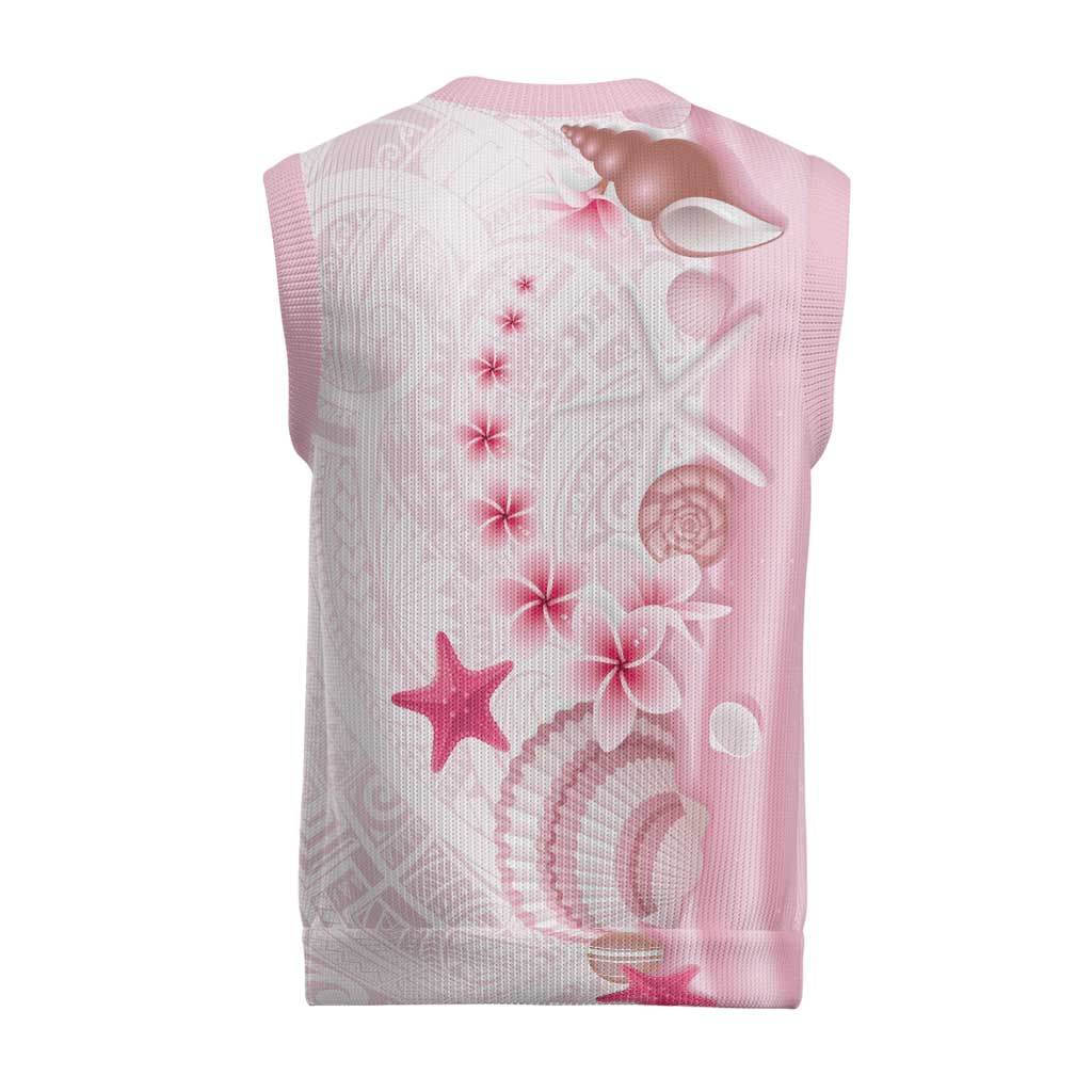 Pink Plumeria Sea Shell Christmas Knitted V-Neck Vest Starfish Polynesian Pattern LT01 - Polynesian Pride