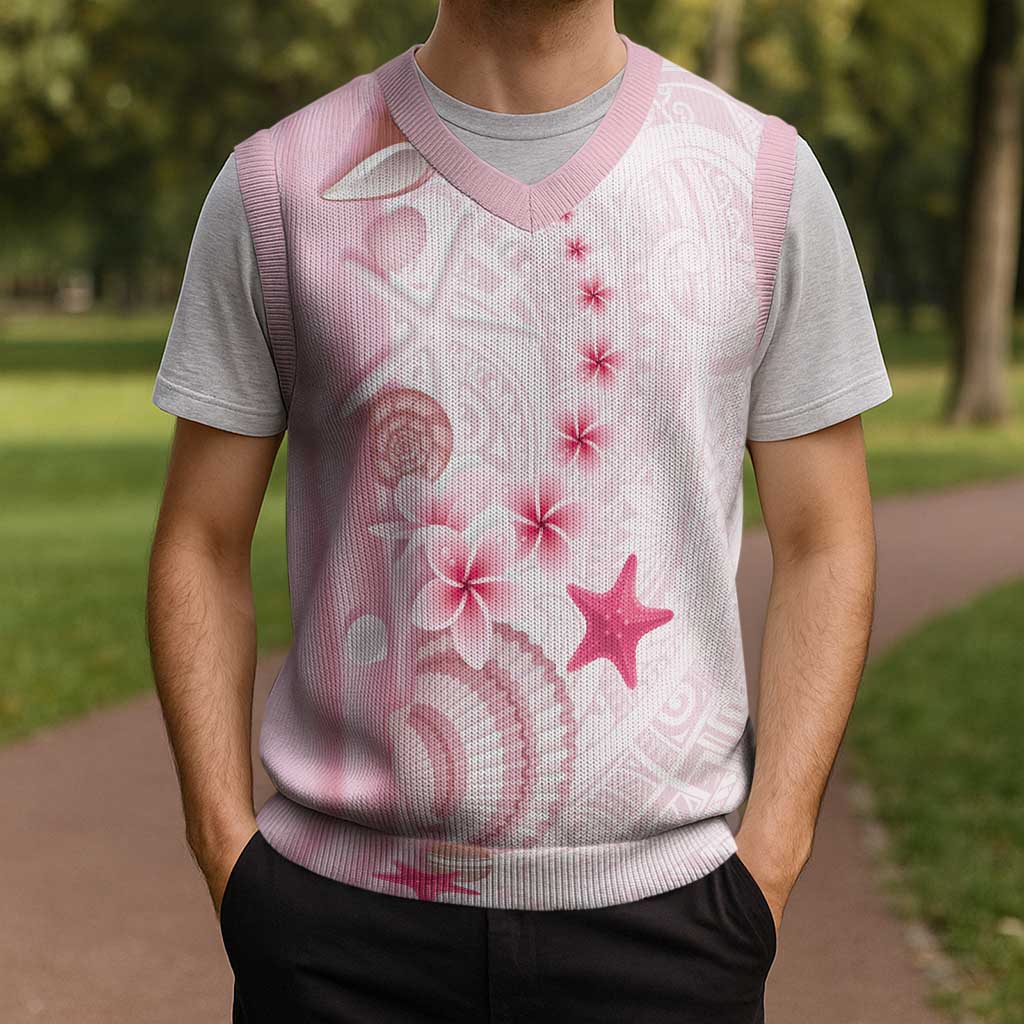 Pink Plumeria Sea Shell Christmas Knitted V-Neck Vest Starfish Polynesian Pattern LT01 - Polynesian Pride