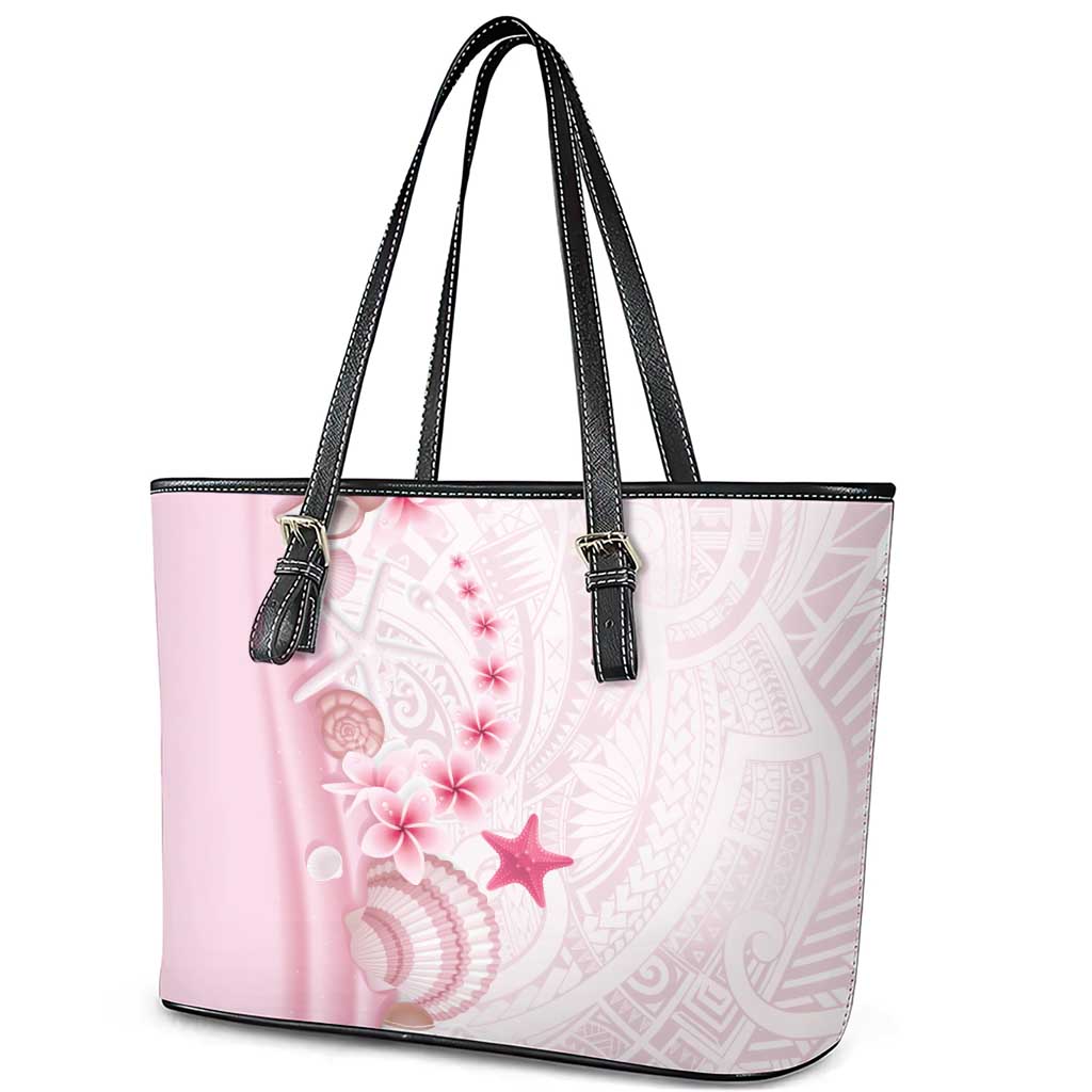 Pink Plumeria Sea Shell Leather Tote Bag Starfish Polynesian Pattern LT01 - Polynesian Pride