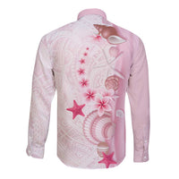 Pink Plumeria Sea Shell Long Sleeve Button Shirt Starfish Polynesian Pattern LT01 - Polynesian Pride