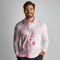 Pink Plumeria Sea Shell Long Sleeve Polo Shirt Starfish Polynesian Pattern LT01 - Polynesian Pride