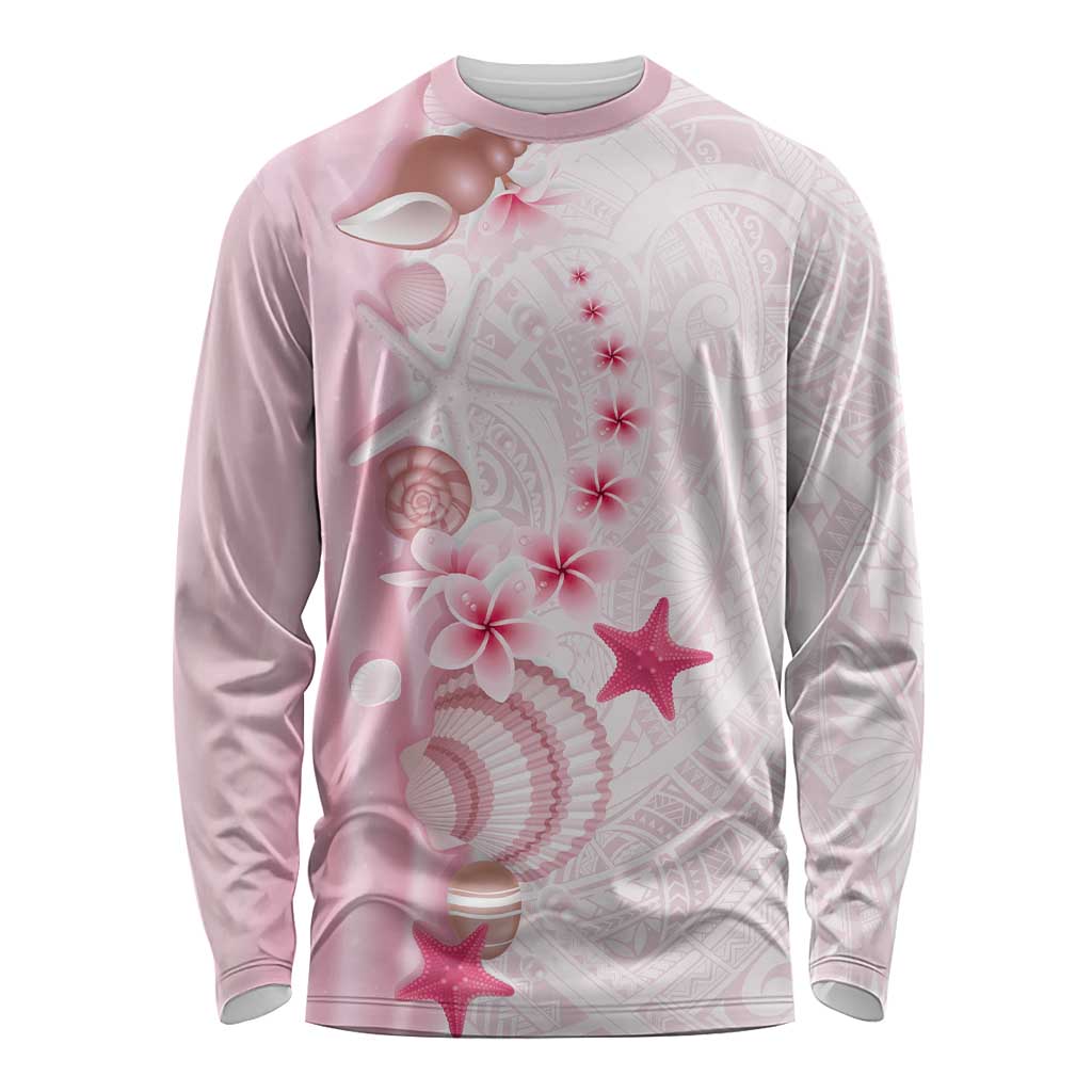 Pink Plumeria Sea Shell Long Sleeve Shirt Starfish Polynesian Pattern LT01 Unisex Pink - Polynesian Pride