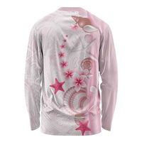 Pink Plumeria Sea Shell Long Sleeve Shirt Starfish Polynesian Pattern LT01 - Polynesian Pride