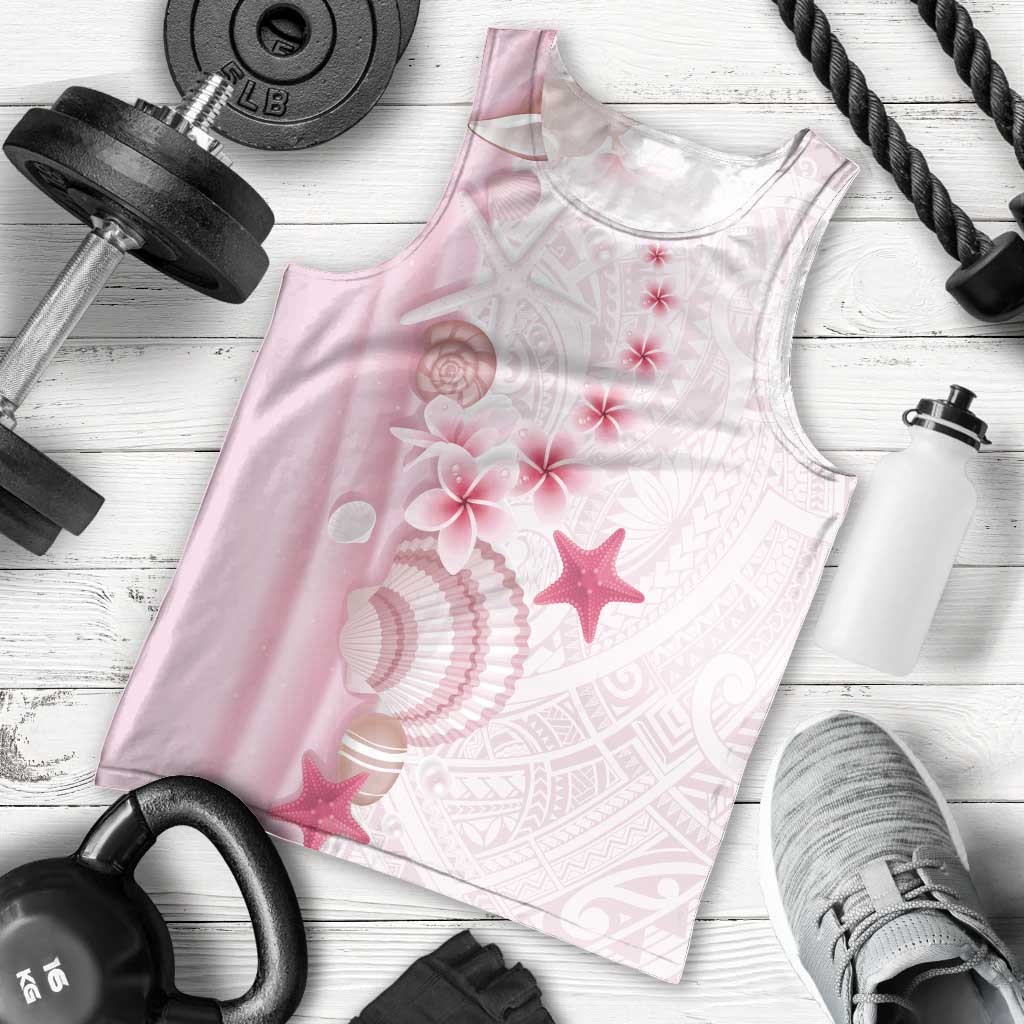 Pink Plumeria Sea Shell Men Tank Top Starfish Polynesian Pattern LT01 - Polynesian Pride
