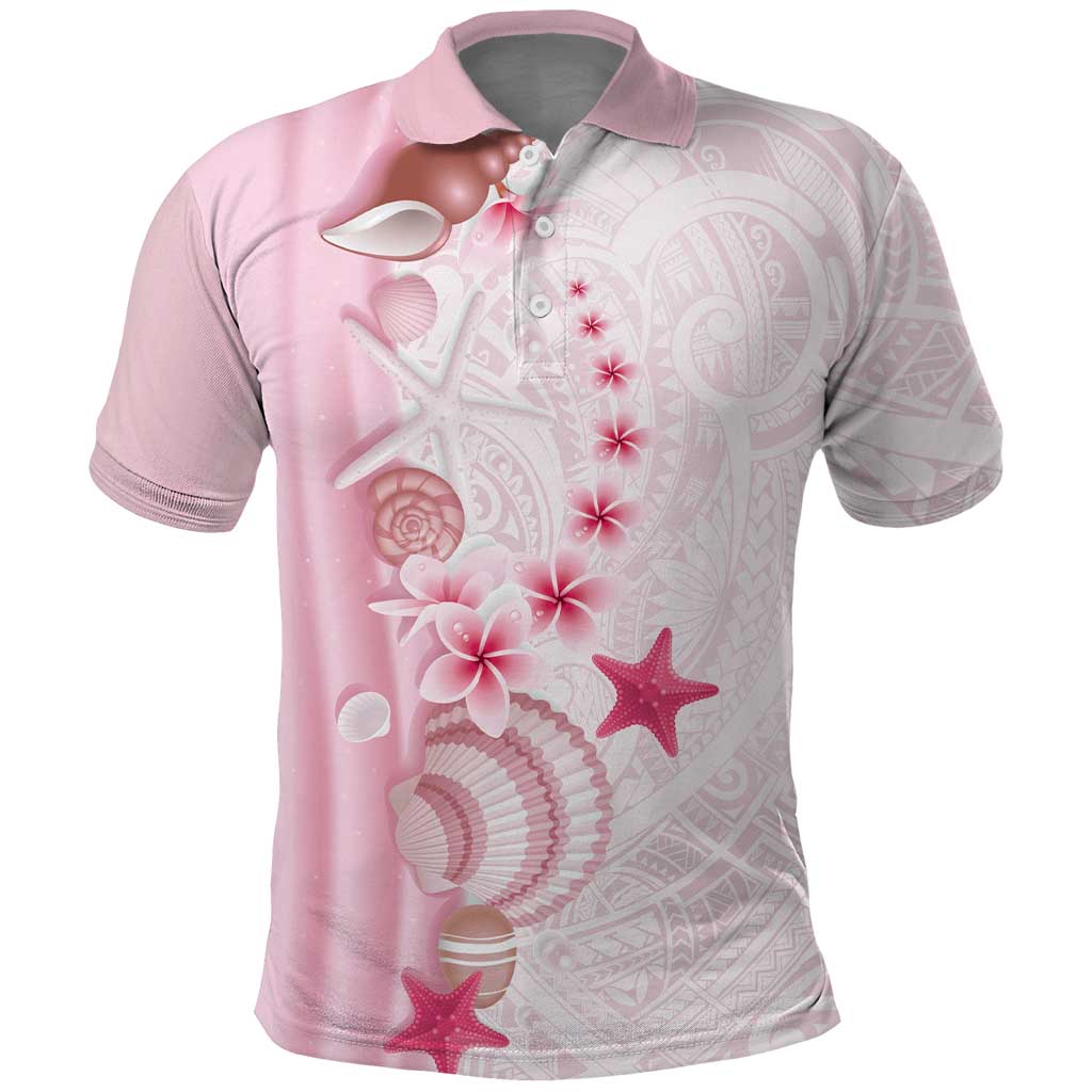 Pink Plumeria Sea Shell Polo Shirt Starfish Polynesian Pattern LT01 Pink - Polynesian Pride