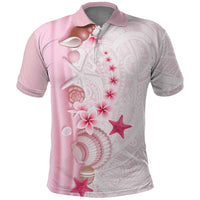 Pink Plumeria Sea Shell Polo Shirt Starfish Polynesian Pattern LT01 Pink - Polynesian Pride