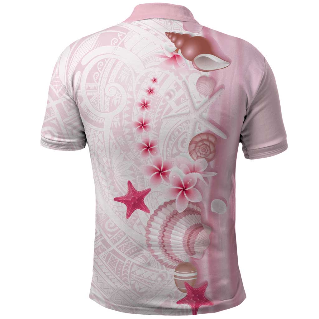 Pink Plumeria Sea Shell Polo Shirt Starfish Polynesian Pattern LT01 - Polynesian Pride