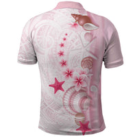 Pink Plumeria Sea Shell Polo Shirt Starfish Polynesian Pattern LT01 - Polynesian Pride