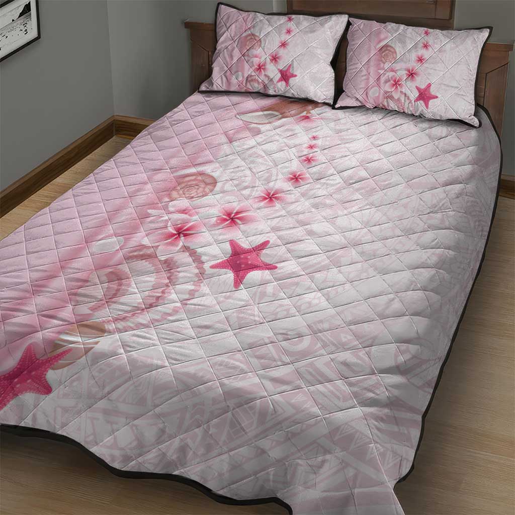 Pink Plumeria Sea Shell Quilt Bed Set Starfish Polynesian Pattern - Polynesian Pride