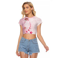 Pink Plumeria Sea Shell Raglan Cropped T Shirt Starfish Polynesian Pattern LT01 Female Pink - Polynesian Pride