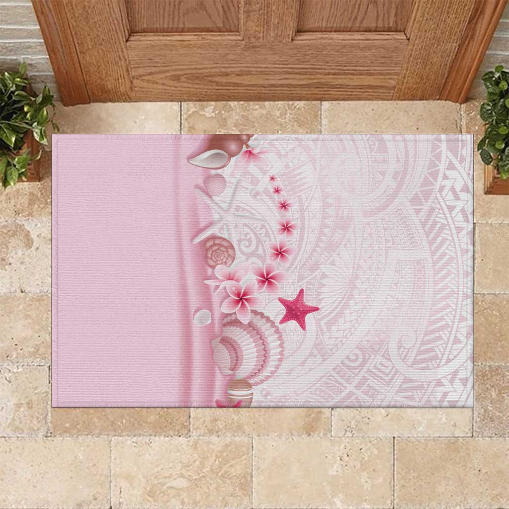 Pink Plumeria Sea Shell Rubber Doormat Starfish Polynesian Pattern LT01 Pink - Polynesian Pride