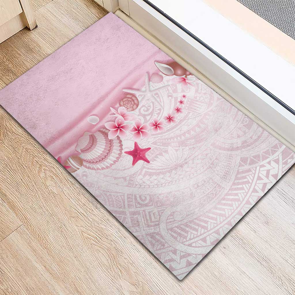 Pink Plumeria Sea Shell Rubber Doormat Starfish Polynesian Pattern LT01 - Polynesian Pride