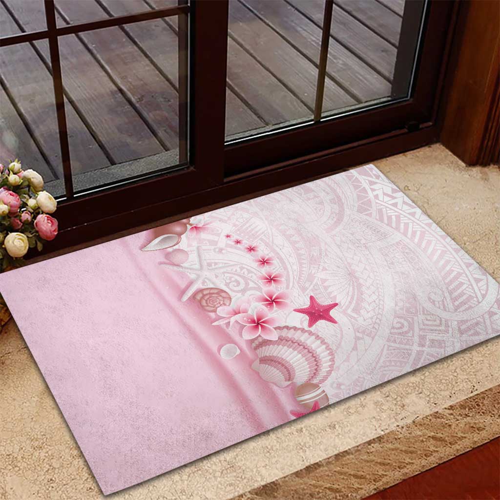 Pink Plumeria Sea Shell Rubber Doormat Starfish Polynesian Pattern LT01 - Polynesian Pride