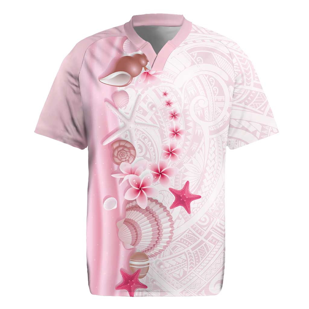 Pink Plumeria Sea Shell Rugby Jersey Starfish Polynesian Pattern LT01 Pink - Polynesian Pride