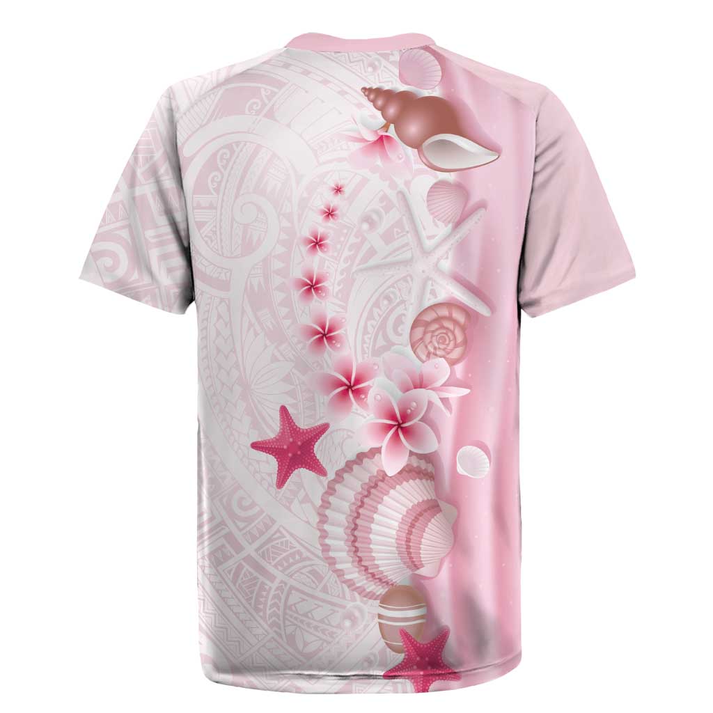 Pink Plumeria Sea Shell Rugby Jersey Starfish Polynesian Pattern LT01 - Polynesian Pride