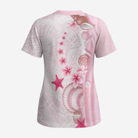 Pink Plumeria Sea Shell Scrub Top Starfish Polynesian Pattern LT01 - Polynesian Pride