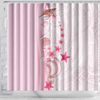 Pink Plumeria Sea Shell Shower Curtain Starfish Polynesian Pattern - Polynesian Pride