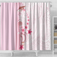 Pink Plumeria Sea Shell Shower Curtain Starfish Polynesian Pattern - Polynesian Pride