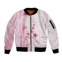 Pink Plumeria Sea Shell Sleeve Zip Bomber Jacket Starfish Polynesian Pattern LT01 Unisex Pink - Polynesian Pride