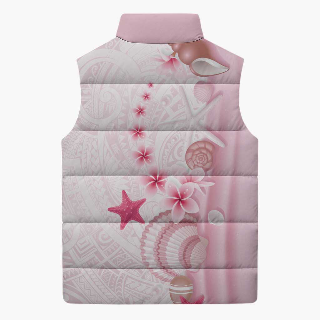 Pink Plumeria Sea Shell Sleeveless Puffer Jacket Starfish Polynesian Pattern LT01 - Polynesian Pride