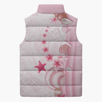 Pink Plumeria Sea Shell Sleeveless Puffer Jacket Starfish Polynesian Pattern LT01 - Polynesian Pride