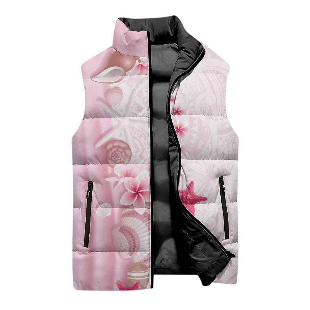 Pink Plumeria Sea Shell Sleeveless Puffer Jacket Starfish Polynesian Pattern LT01 - Polynesian Pride