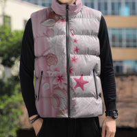 Pink Plumeria Sea Shell Sleeveless Puffer Jacket Starfish Polynesian Pattern LT01 - Polynesian Pride