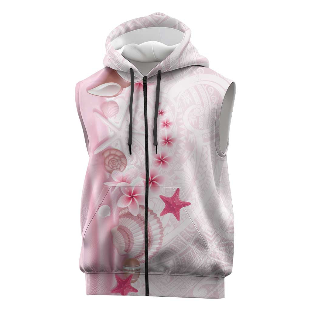 Pink Plumeria Sea Shell Sleeveless Zip Hoodie Starfish Polynesian Pattern LT01 Pink - Polynesian Pride
