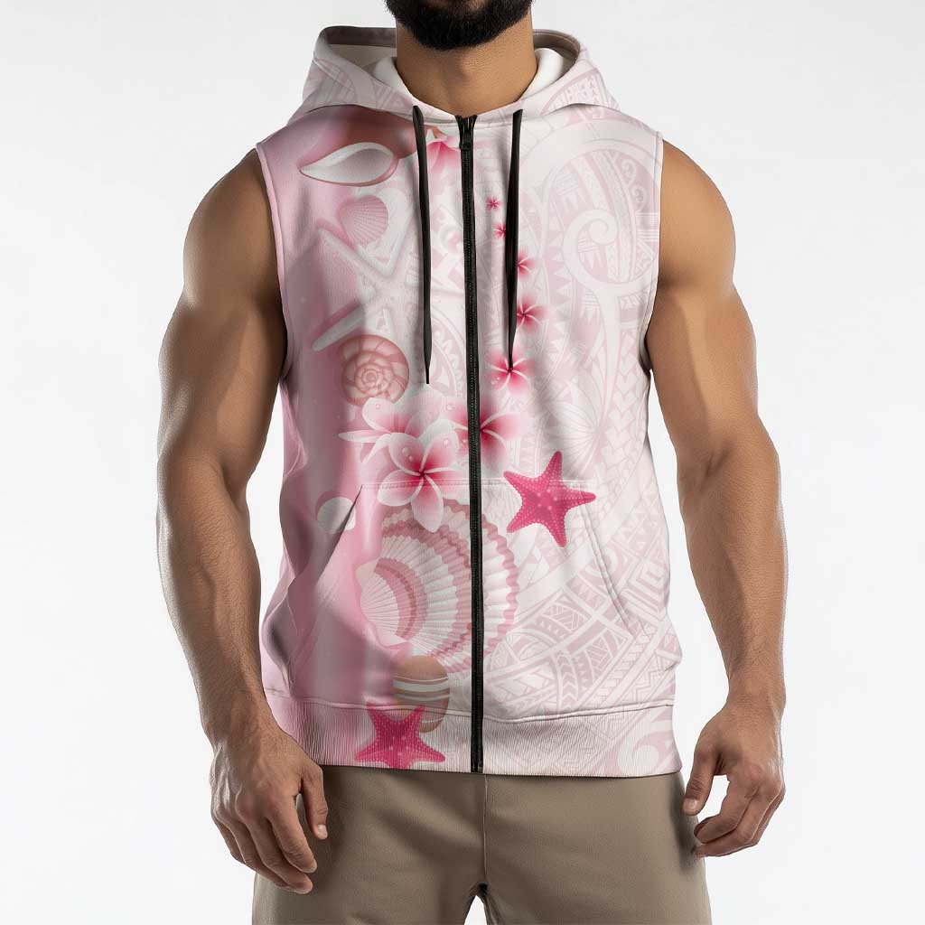 Pink Plumeria Sea Shell Sleeveless Zip Hoodie Starfish Polynesian Pattern LT01 - Polynesian Pride