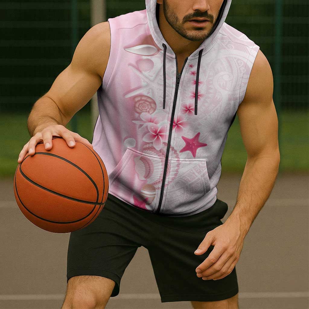 Pink Plumeria Sea Shell Sleeveless Zip Hoodie Starfish Polynesian Pattern LT01 - Polynesian Pride