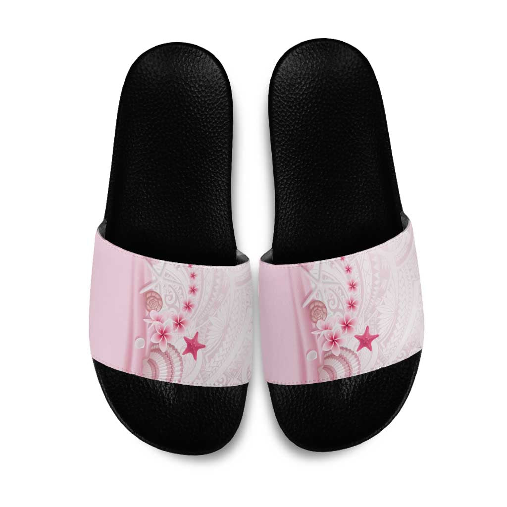 Pink Plumeria Sea Shell Slide Sandals Starfish Polynesian Pattern - Polynesian Pride