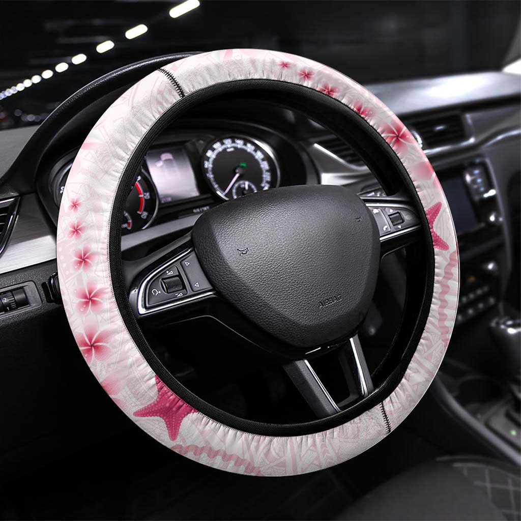 Pink Plumeria Sea Shell Steering Wheel Cover Starfish Polynesian Pattern LT01 Universal Fit Pink - Polynesian Pride