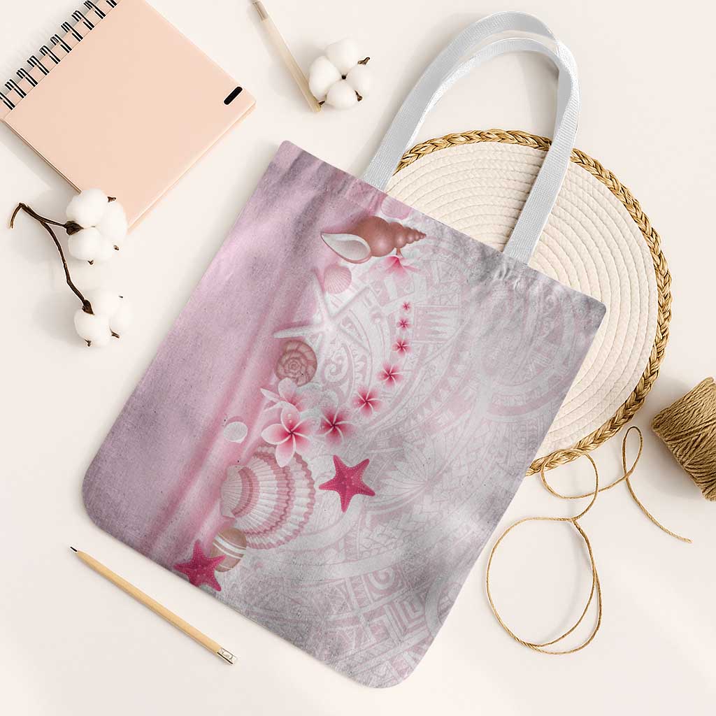 Pink Plumeria Sea Shell Tote Bag Starfish Polynesian Pattern - Polynesian Pride