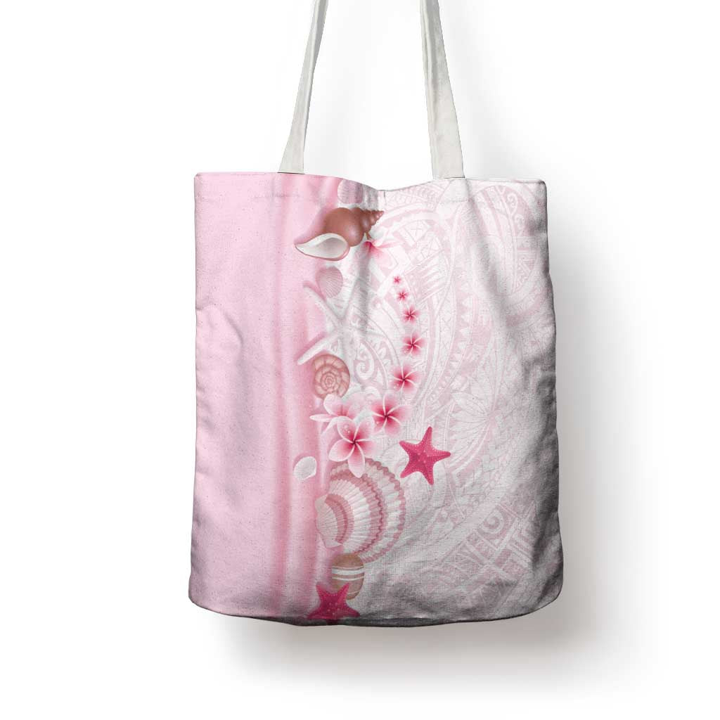 Pink Plumeria Sea Shell Tote Bag Starfish Polynesian Pattern - Polynesian Pride