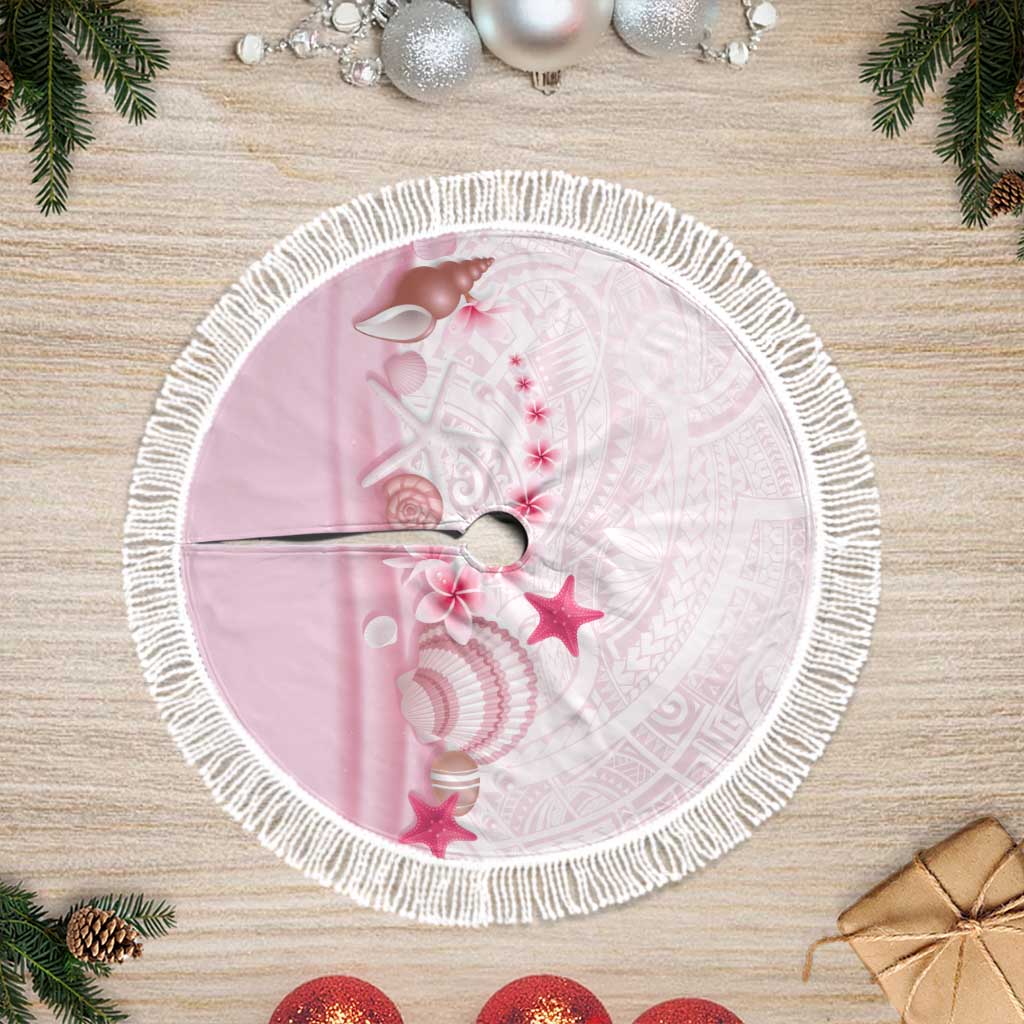 Pink Plumeria Sea Shell Tree Skirt Starfish Polynesian Pattern LT01 Fringed Pink - Polynesian Pride