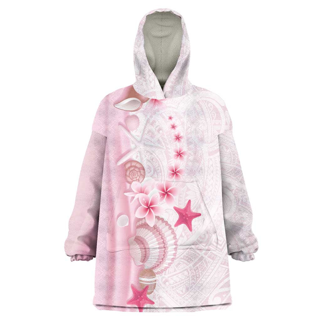Pink Plumeria Sea Shell Wearable Blanket Hoodie Starfish Polynesian Pattern LT01 One Size Pink - Polynesian Pride