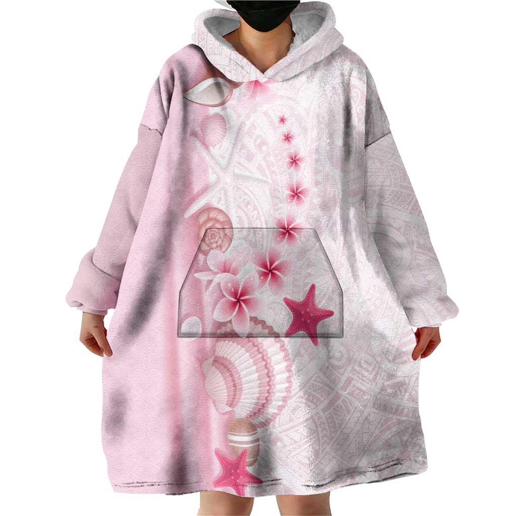 Pink Plumeria Sea Shell Wearable Blanket Hoodie Starfish Polynesian Pattern LT01 - Polynesian Pride