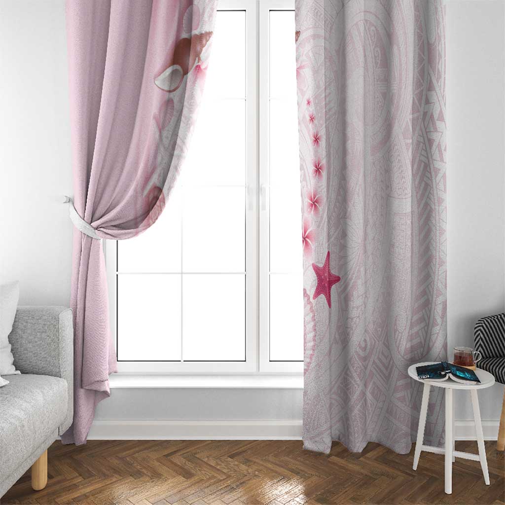 Pink Plumeria Sea Shell Window Curtain Starfish Polynesian Pattern - Polynesian Pride