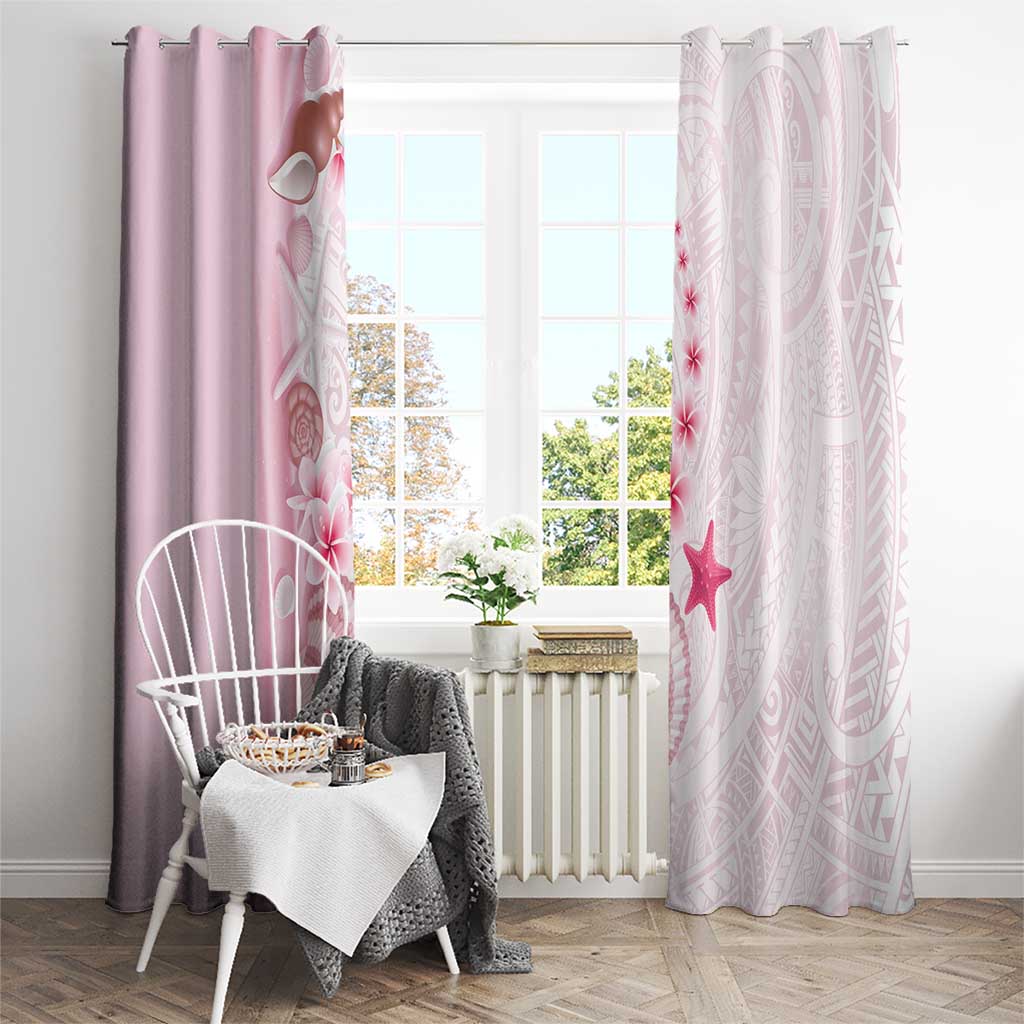 Pink Plumeria Sea Shell Window Curtain Starfish Polynesian Pattern - Polynesian Pride