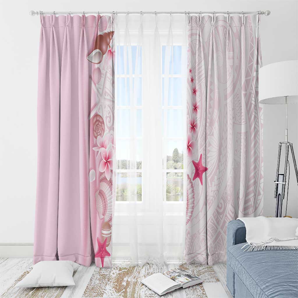 Pink Plumeria Sea Shell Window Curtain Starfish Polynesian Pattern - Polynesian Pride