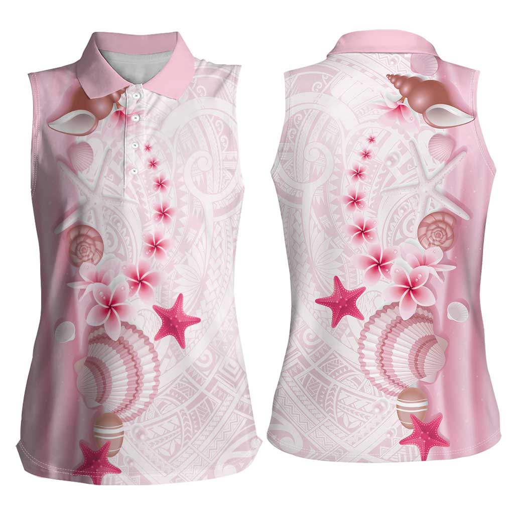 Pink Plumeria Sea Shell Women Sleeveless Polo Shirt Starfish Polynesian Pattern LT01 - Polynesian Pride
