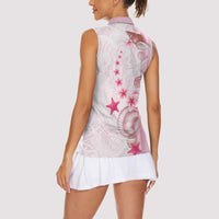 Pink Plumeria Sea Shell Women Sleeveless Polo Shirt Starfish Polynesian Pattern LT01 - Polynesian Pride