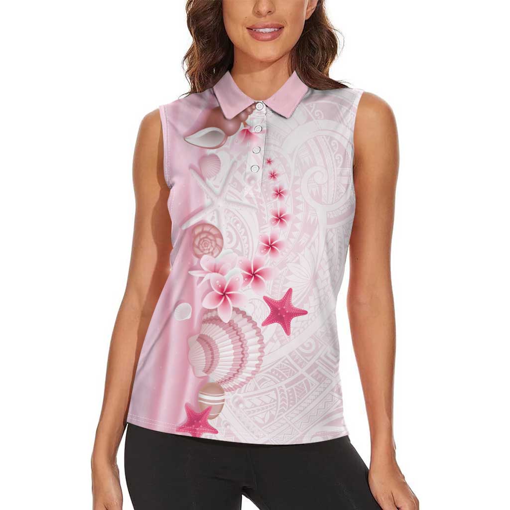 Pink Plumeria Sea Shell Women Sleeveless Polo Shirt Starfish Polynesian Pattern LT01 - Polynesian Pride