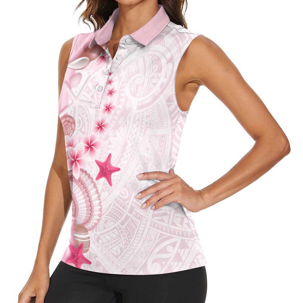 Pink Plumeria Sea Shell Women Sleeveless Polo Shirt Starfish Polynesian Pattern LT01 - Polynesian Pride