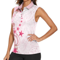 Pink Plumeria Sea Shell Women Sleeveless Polo Shirt Starfish Polynesian Pattern LT01 - Polynesian Pride
