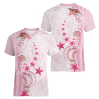 Pink Plumeria Sea Shell Women V-Neck T-Shirt Starfish Polynesian Pattern LT01 - Polynesian Pride