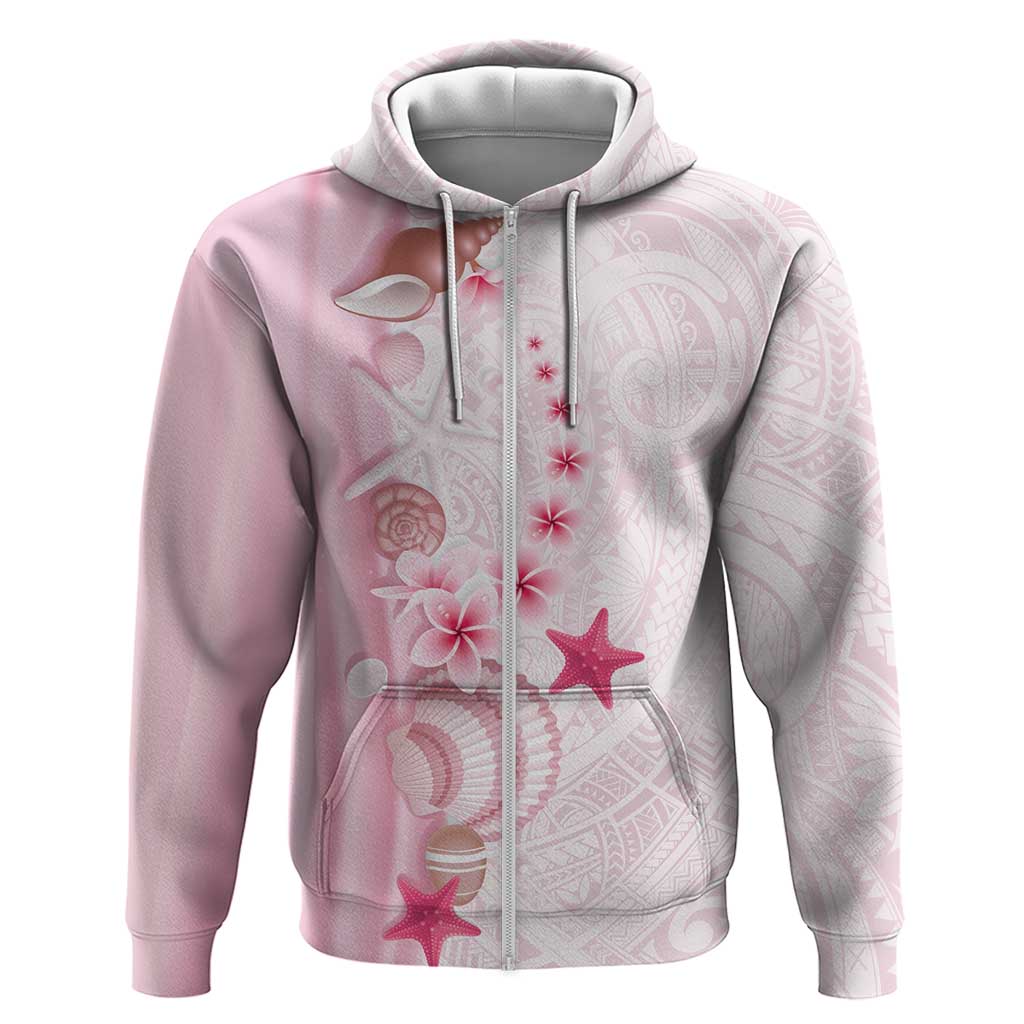 Pink Plumeria Sea Shell Zip Hoodie Starfish Polynesian Pattern LT01 Zip Hoodie Pink - Polynesian Pride
