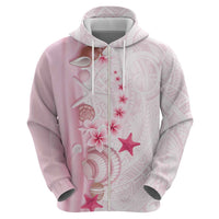 Pink Plumeria Sea Shell Zip Hoodie Starfish Polynesian Pattern LT01 - Polynesian Pride